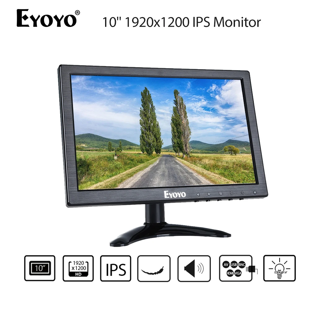 

Eyoyo 10-дюймовый HDM IPS монитор 1920x1200 IPS-ЖК-экран дисплей с BNC VGA AV выход Громкоговорители для CCTV DVD ПК ноутбука