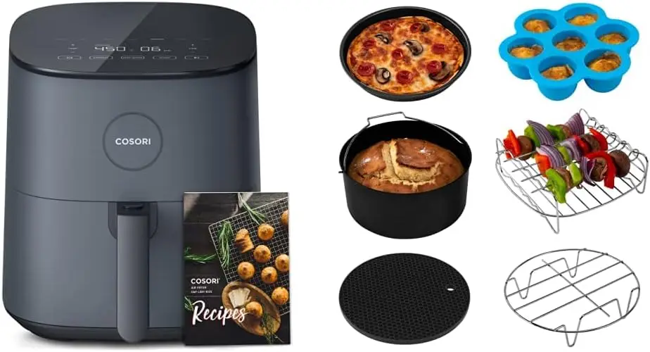 

Fryer, 5 Quart Compact Oilless Oven, 30 Recipes, Up to 450℉, Dark Grey & Air Fryer Accessories, Set of 6 Fit for Most 5.8Q