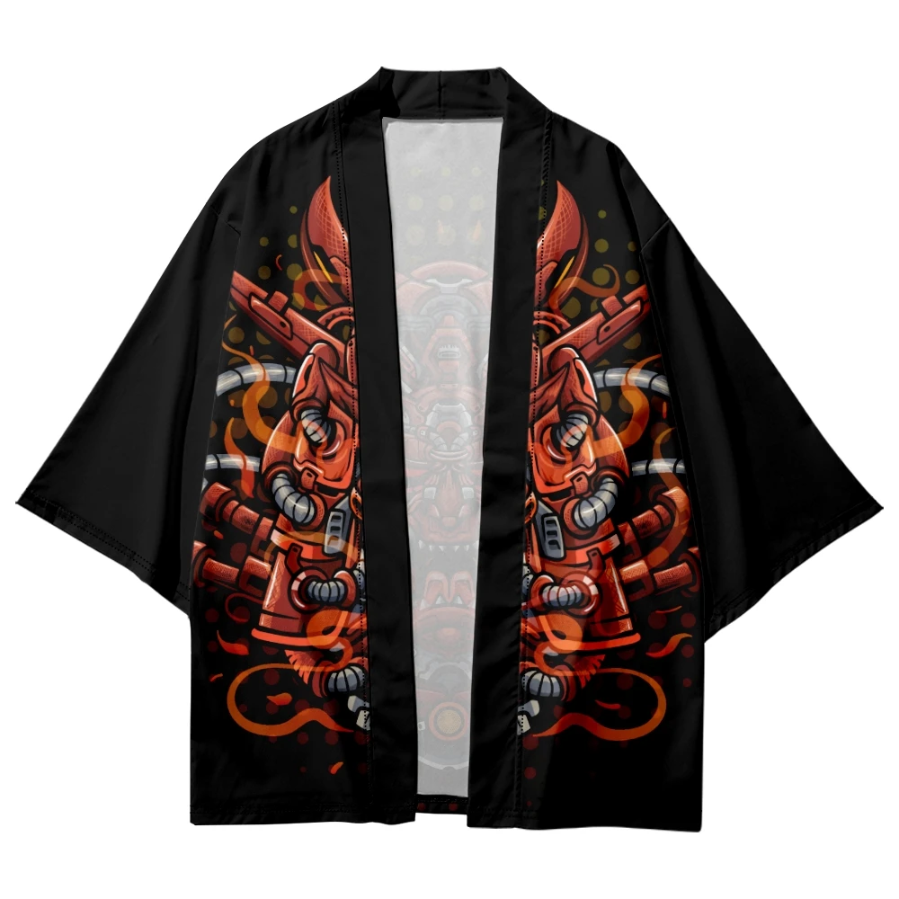 

Japanese Cardigan Women Men Harajuku Cartoon Demon Print Traditional Kimono Cosplay Blouse Beach Yukata Asian Clothing