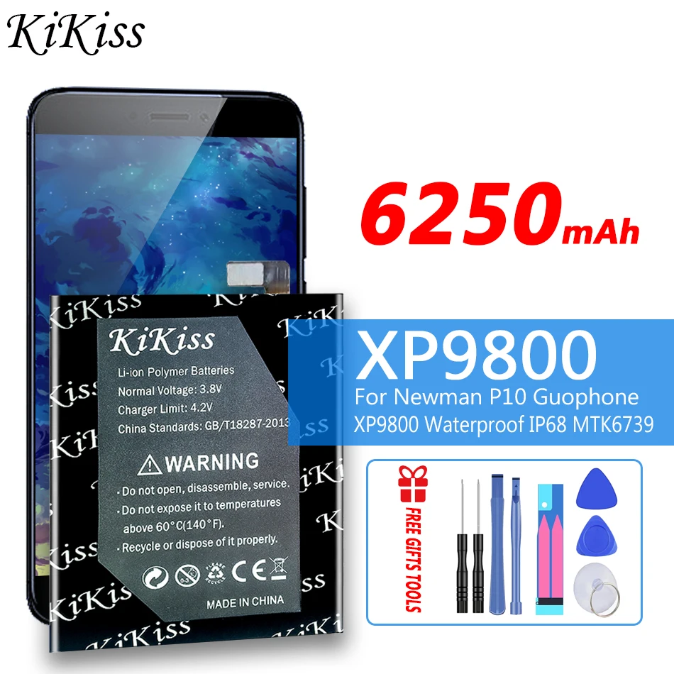

KiKiss High Capacity 6250mAh Replacement Battery XP9800 for Newman P10 Guophone XP9800 Waterproof IP68 MTK6739