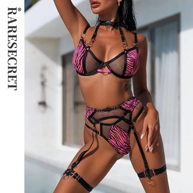 

Sexy Leather Zebra Lingerie Fancy Lace Underwear See Through Halter Bra Delicate Intimate Luxury Sexy Outfits Garters Brief Sets