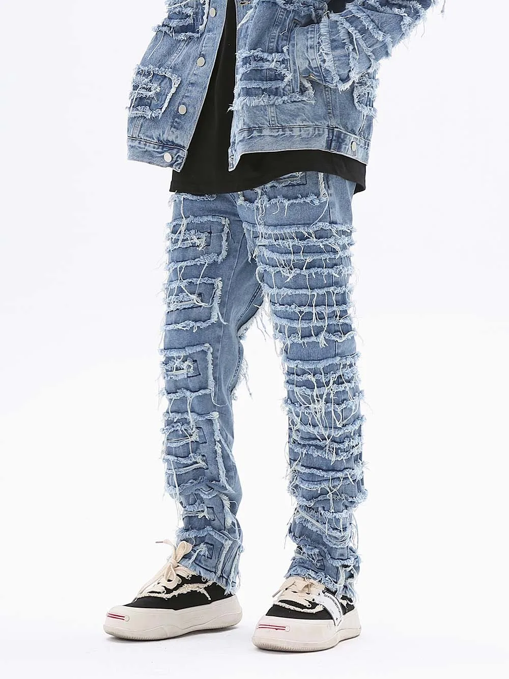Ripped Distressed Jeans for Men Straight Washed Harajuku Hip Hop Loose Denim Trousers Vibe Style Casual Jean Pants baggy jeans