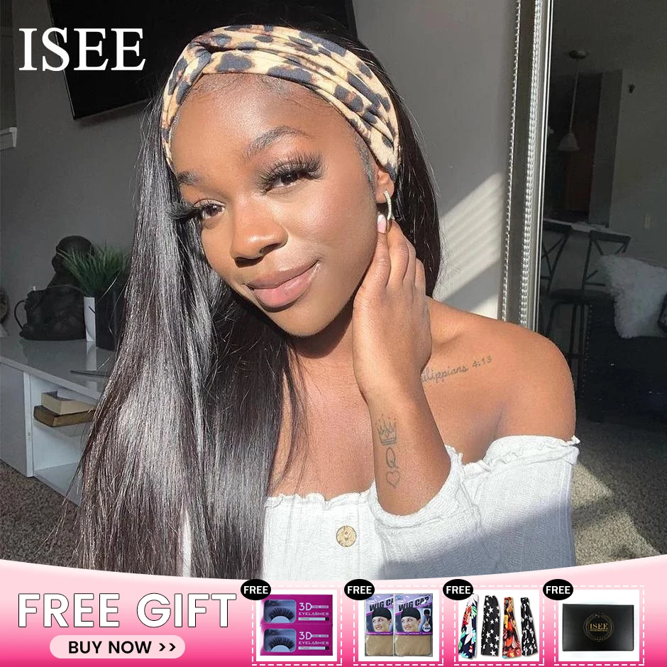 

Straight Headband Wig Human Hair Wigs 180% Density Brazilian Straight Hair Wig ISEEHAIR Full Machine Made Wigs For Black Women