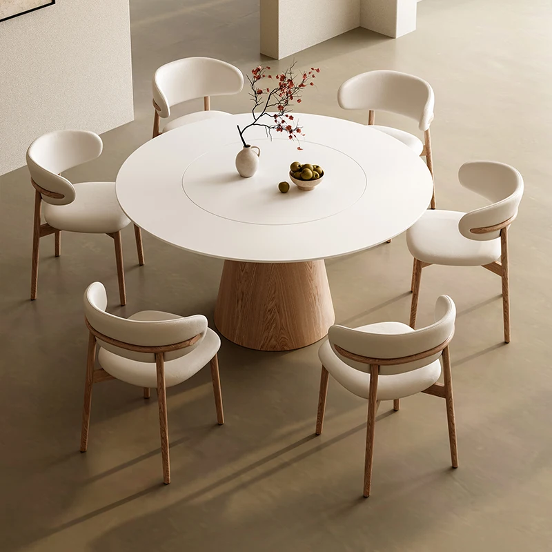 Кремовый ветер круглый обеденный стол из твердой древесины каменная плита чисто