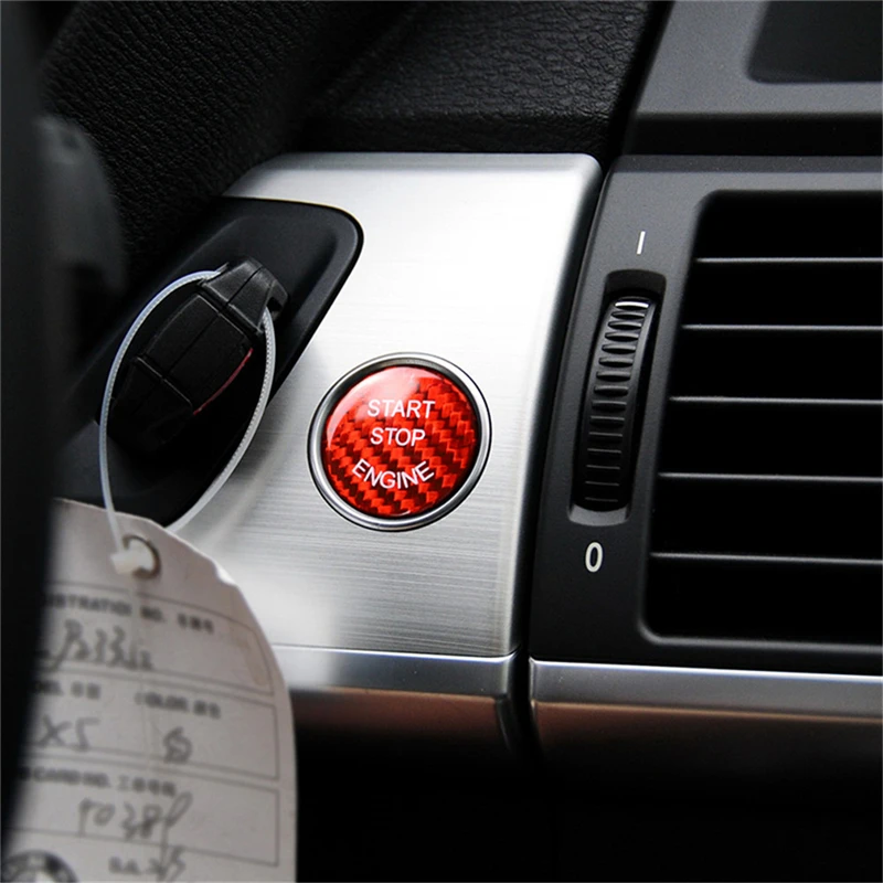 Углеродное волокно кнопка запуска и остановки двигателя автомобиля наклейка на