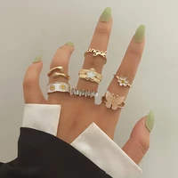 7pcs fashion sweet zircon butterfly star daisy ring set for women vintage romantic gold geometric circle ring set trendy jewelry