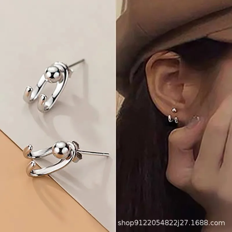 

925 Sterling Silver Fashion Net Red Hong Kong Style Stud Earrings Women's Silver Needle Ear Jewelry Wedding Birthday Gift