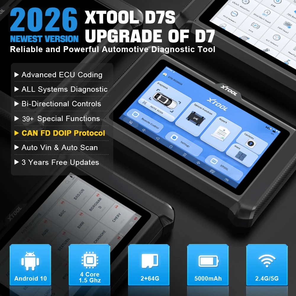 Фото Диагностический сканер XTOOL D7S для автомобилей (OBD2) с двунаправленным программированием ЭБУ и IMMO, программатор ключей, для диагностики автомобилей, модель 2026 года, со склада в США №2