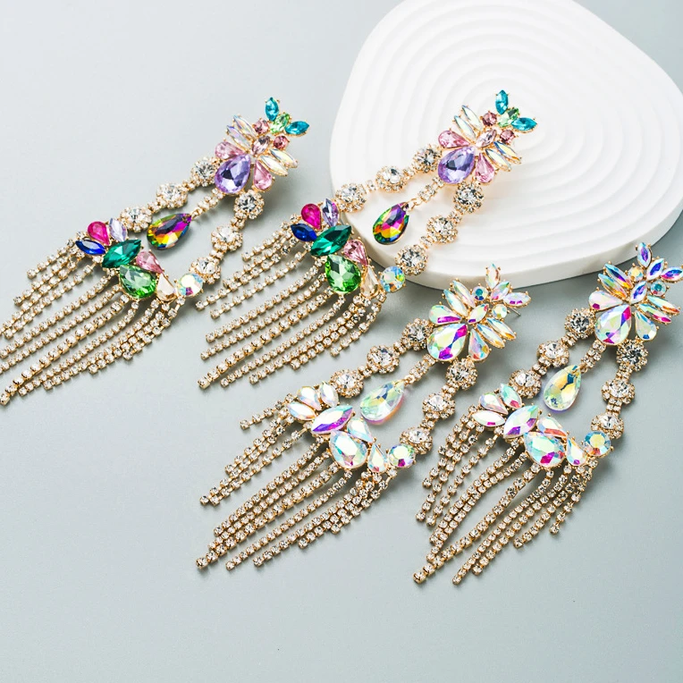 

Temperament Colored Rhinestone Long Tassel Earrings for Woman Party Jewelry