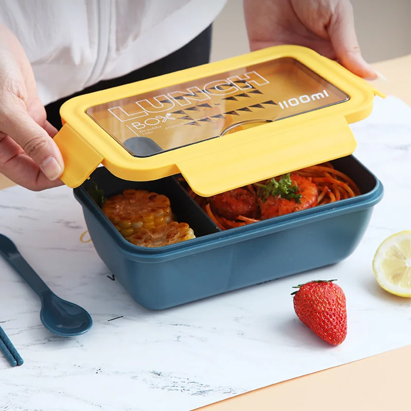 

New Portable Lunch Box Plastic Bento Box Chopsticks With Spoon Fruit Breakfast Leak-proof Microwave Heating Crisper Student Scho