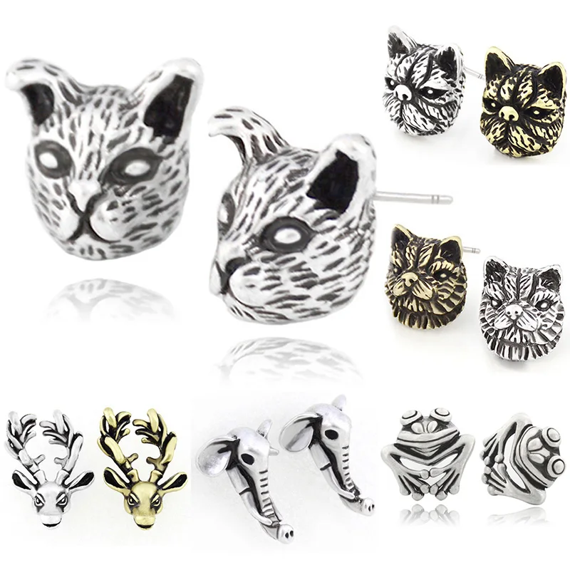 Винтажные серьги-гвоздики в стиле бохо серебряного цвета с милым