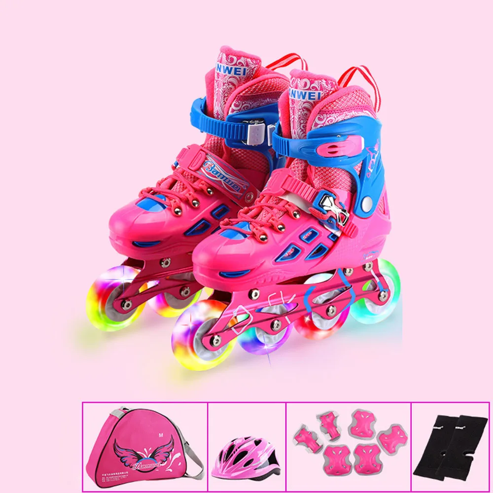 Youth Inline Skate Shoes 4 Wheel Flash Roller Skating Shoes Sneakers Size Adjustable Breathable Shoes Boy Girt Gift Children Kid