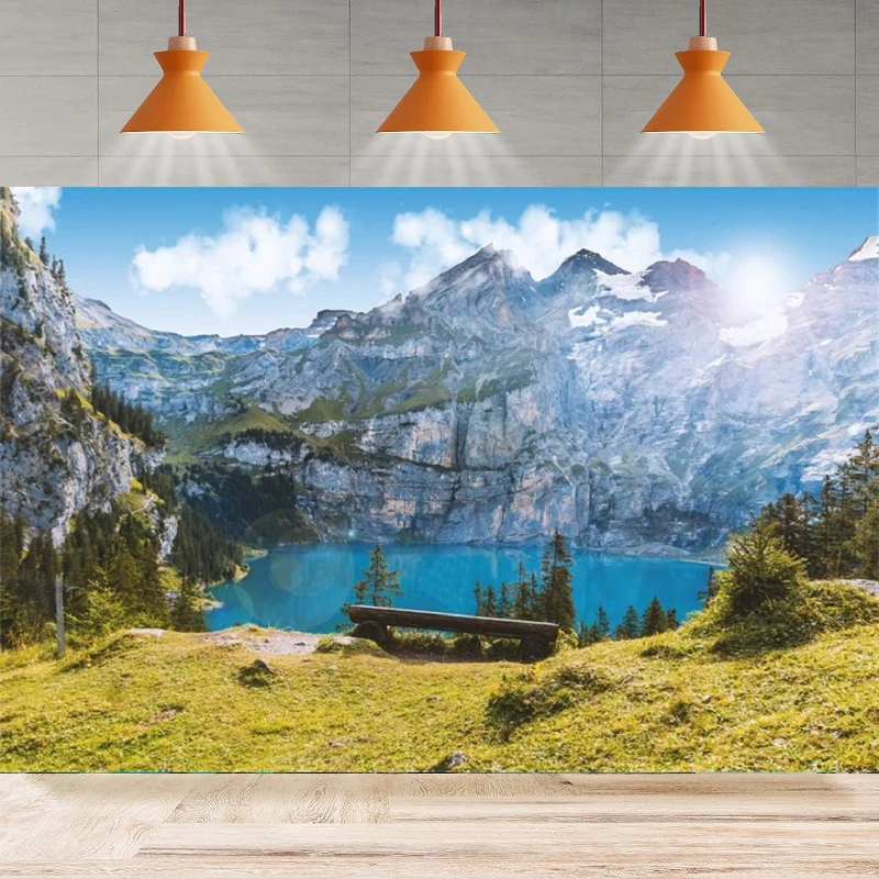 Фон для фотосъемки с изображением гор и воды известный Швейцарский пейзаж