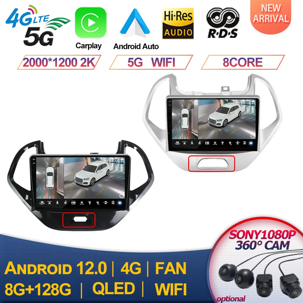 

For Ford FIGO KA 2015 - 2020 Carplay Autoradio Car Radio Multimedia 8 CORE Android 12 IPS QLED Navigation GPS No 2din