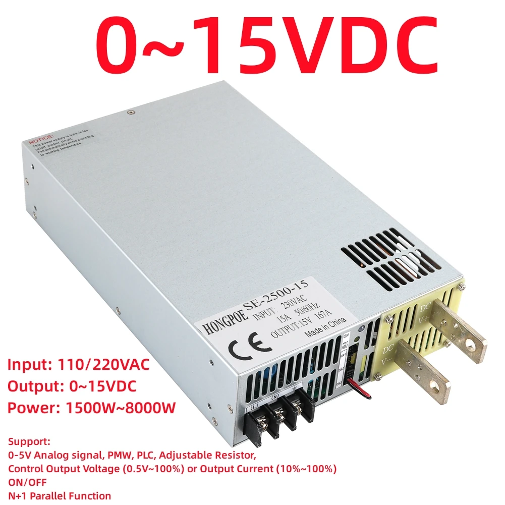 

15V Power Supply 0-15V Adjustable power supply 0-5V PLC PMW Control Output Voltage or Current 1500W -8000W 110V 220V to 15VDC