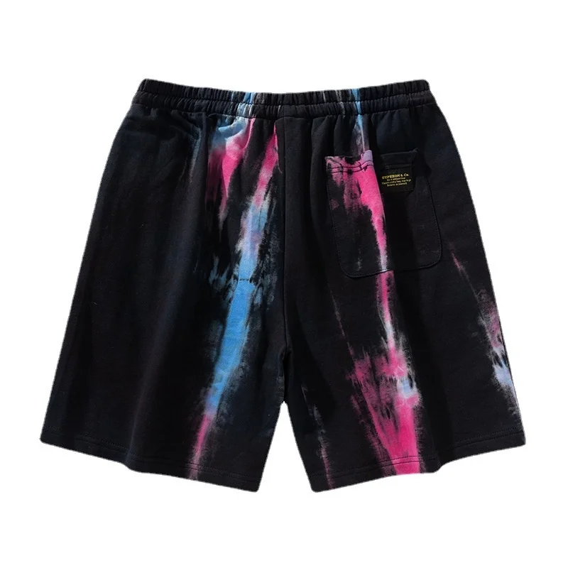 New summer sports shorts, men's tie dyed pure cotton loose fitting work shorts, men's and women's trendy casual five piece