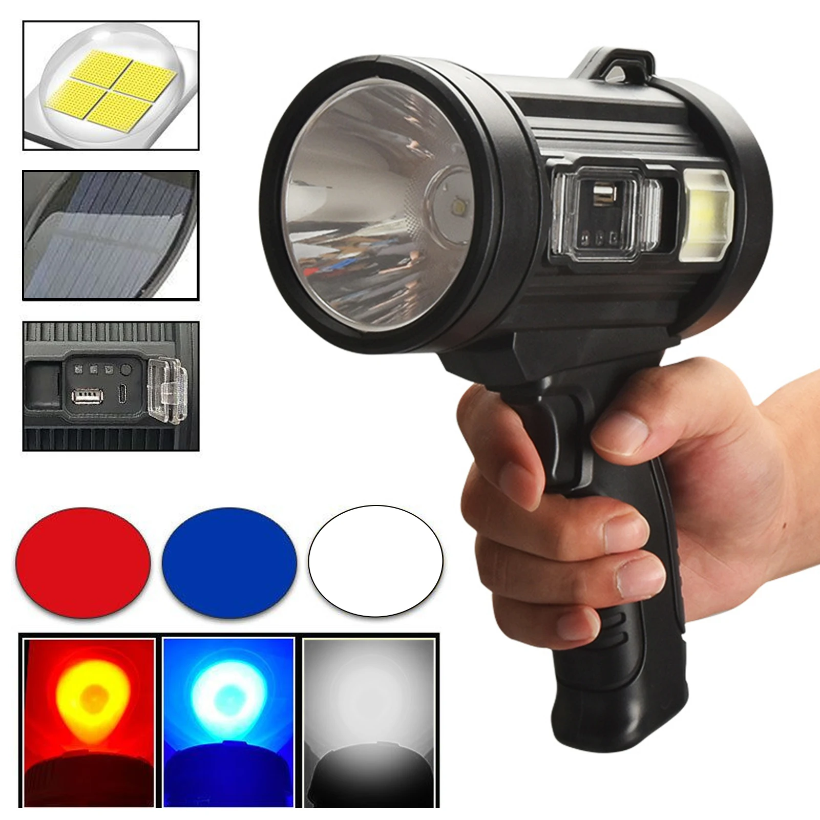 

Searching Light Multifunctional Solar Rechargeable LED Outdoor Camping Lamp Main Side Light for Cycling Riding Hiking Light