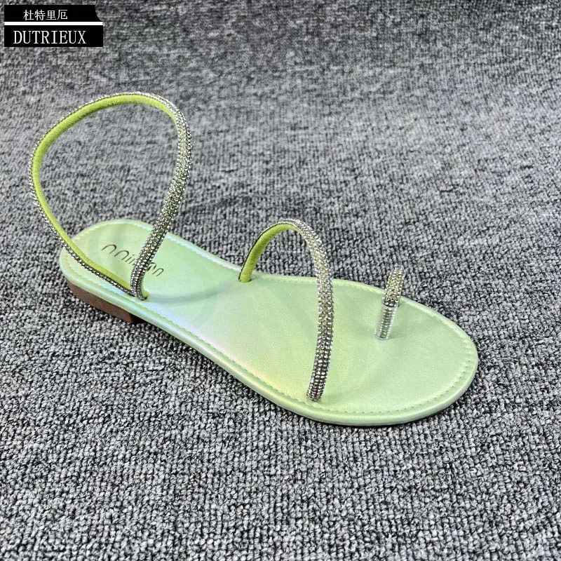 Luxury Slippers Sandals Ladies Women Flip Flops Flats Summer New Rhinestones Outside Casual Gladiator Slides 2023 Female Shoes