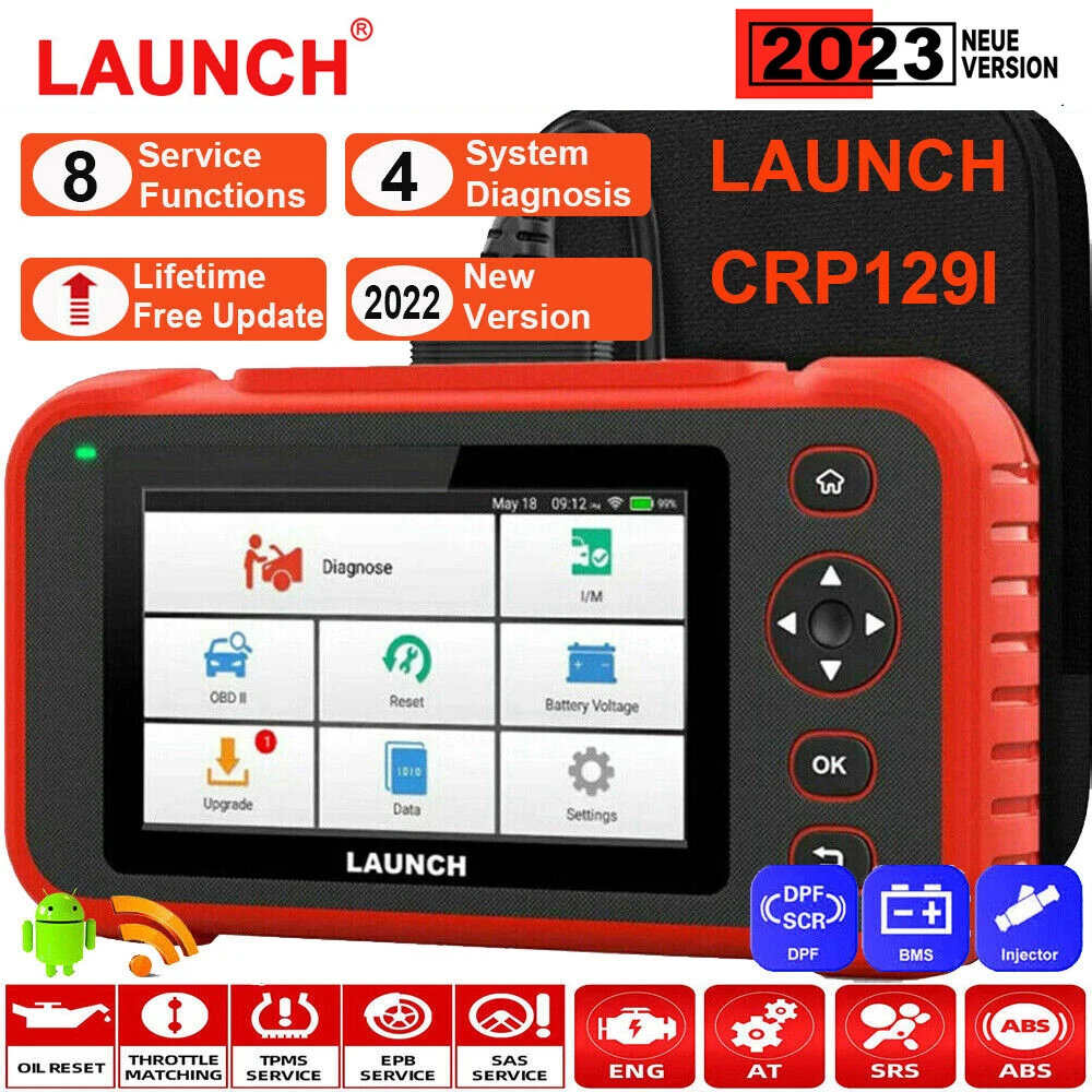 LAUNCH CRP129i OBD2 автомобильный сканер Профессиональный считыватель кодов TPMS ABS SAS EPB подушка безопасности сброс масла OBD 2 Автомобильный диагностический инструмент