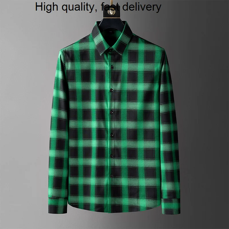 

Высококачественная зеленая рубашка в клетку для мужчин, Новинка осени 2023, универсальная повседневная мужская рубашка, тонкий светильник де...