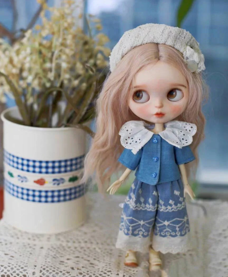 4 шт. Модная стильная одежда blythe наряд для куклы вышитый джинсовый топ брюки шляпа