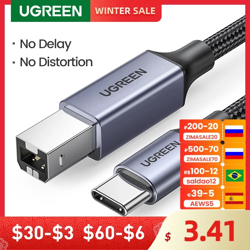 

UGREEN USB C to USB B 2.0 Printer Cable Braided Printer Scanner Cord for Epson, MacBook Pro, HP, Canon, Brother, Samsung Printer
