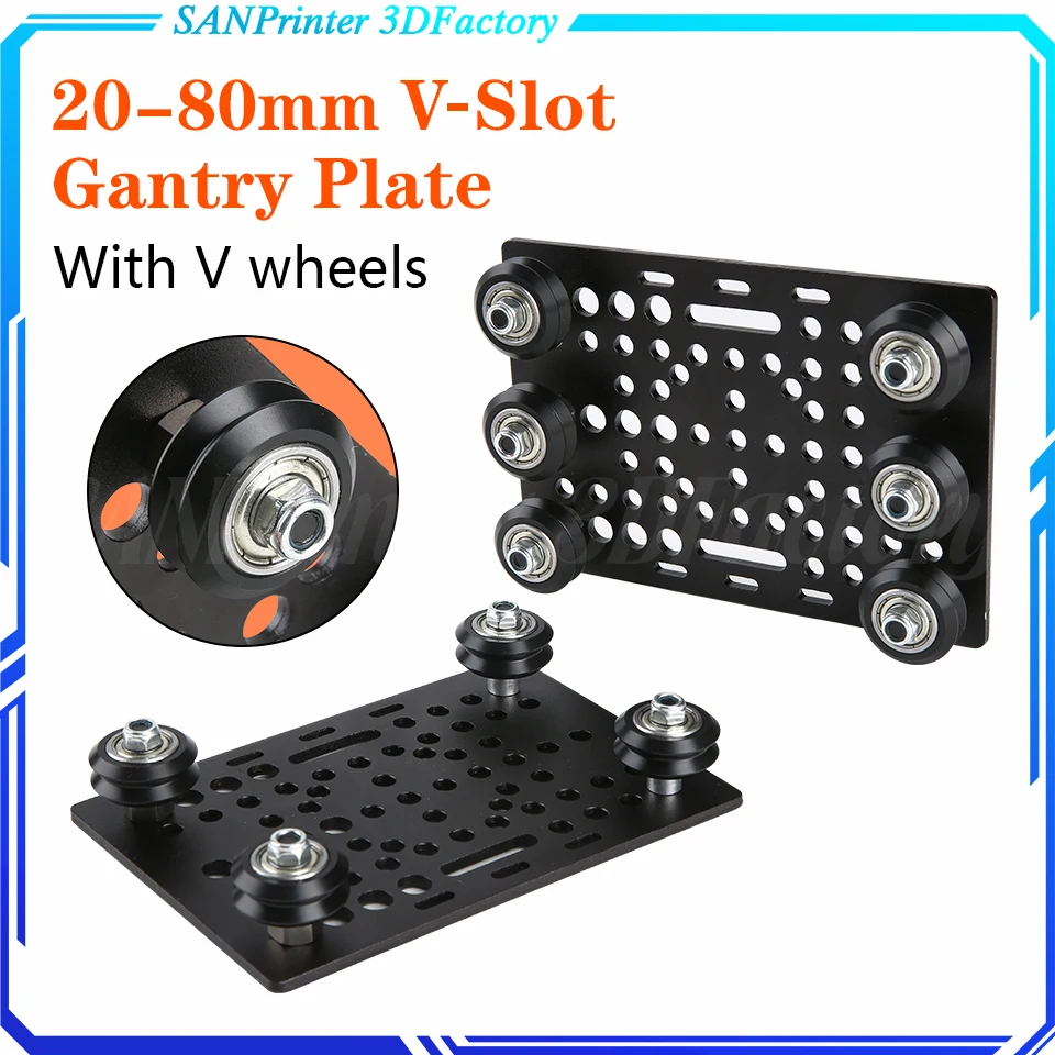 

20-80mm V-Slot Gantry Set V-wheel Aluminium 2080 Gantry Plate with V Wheel POM Kit for Profiles CNC Machine 3D Printer Part