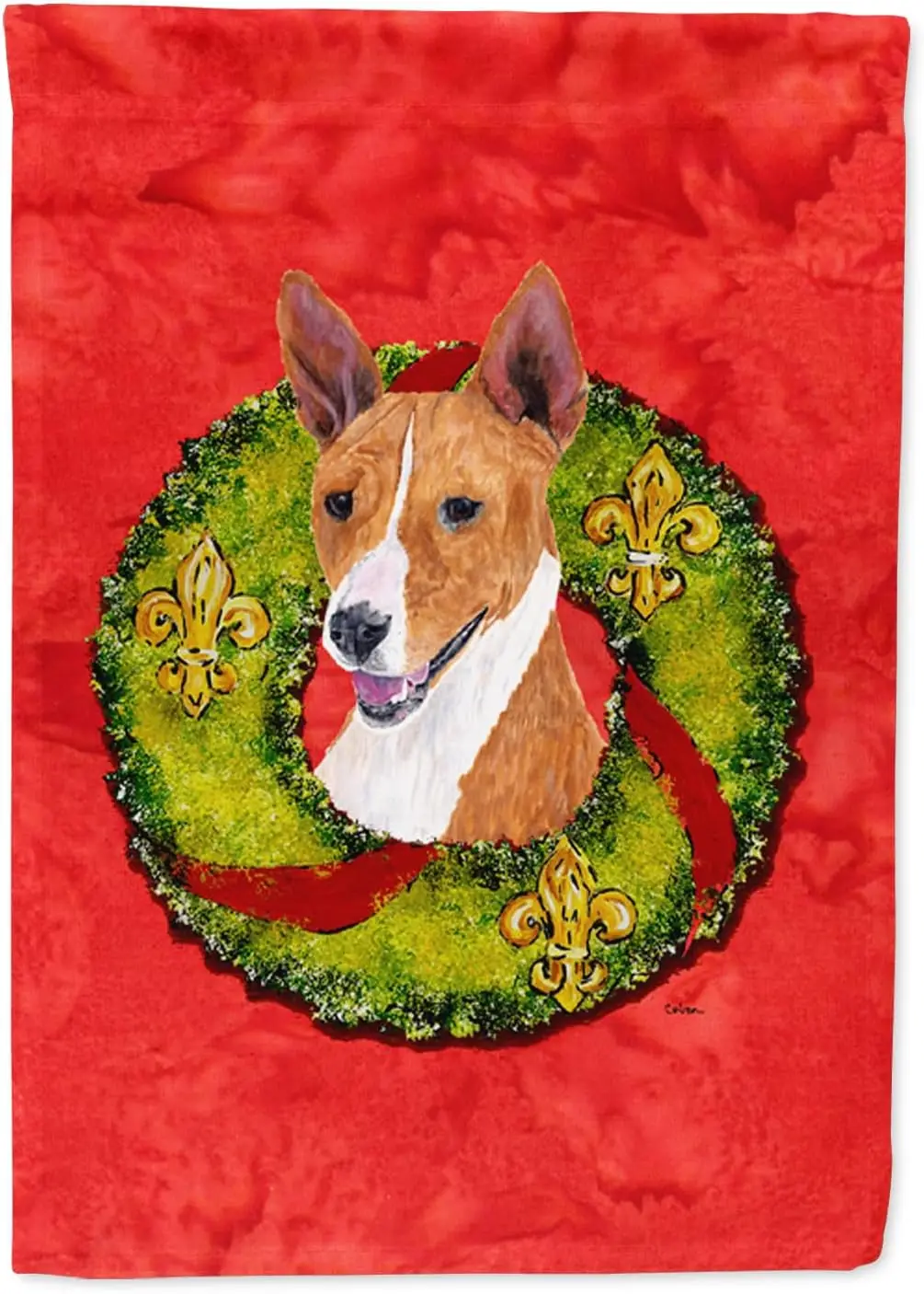 Carolines Treasures SC9089GF Рождественский венок Basenji Садовый флаг Почтовый ящик Флаг