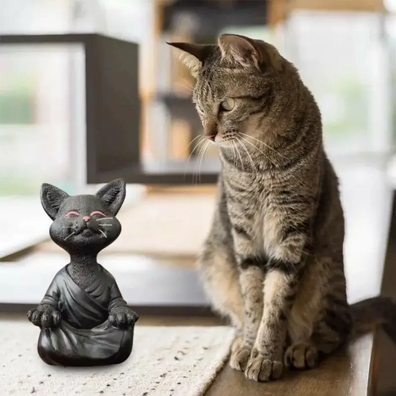 

Buddha Cat Animal Cat Resin Handicraft Ornament Meditation Cat Flower Home Garden Decoration Ornament