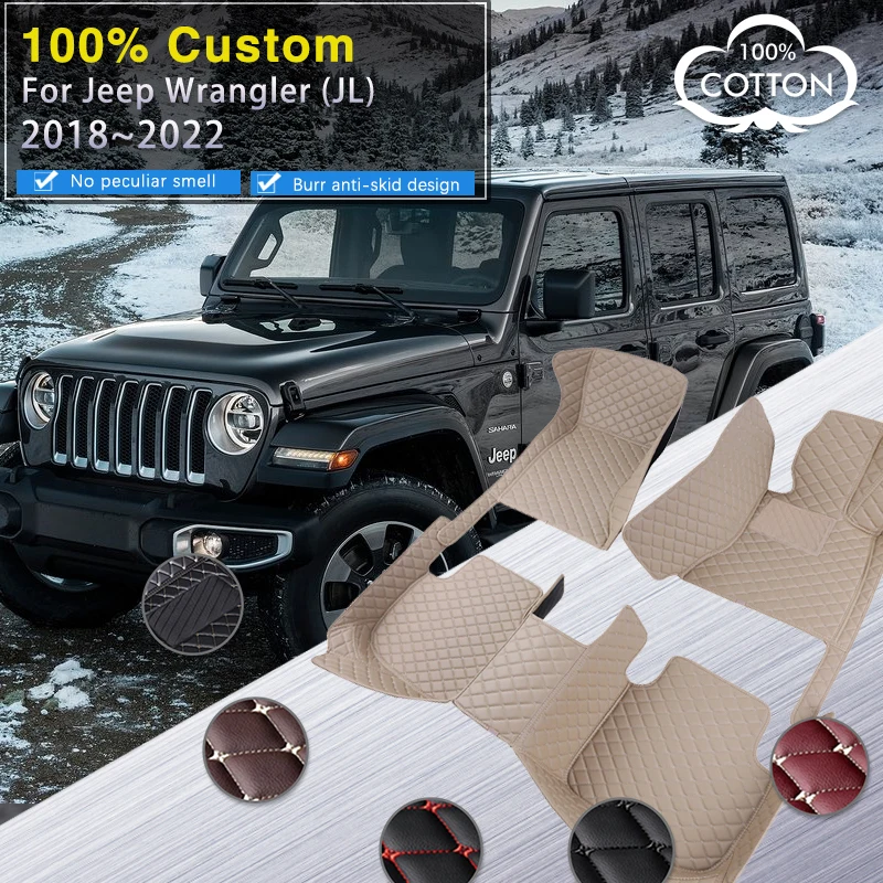 Car Floor Mats For Jeep Wrangler JL 2018~2022 Anti Dirty Pads Protective Carpet Durable Rugs Leather Mat Car Accessories 4 Door