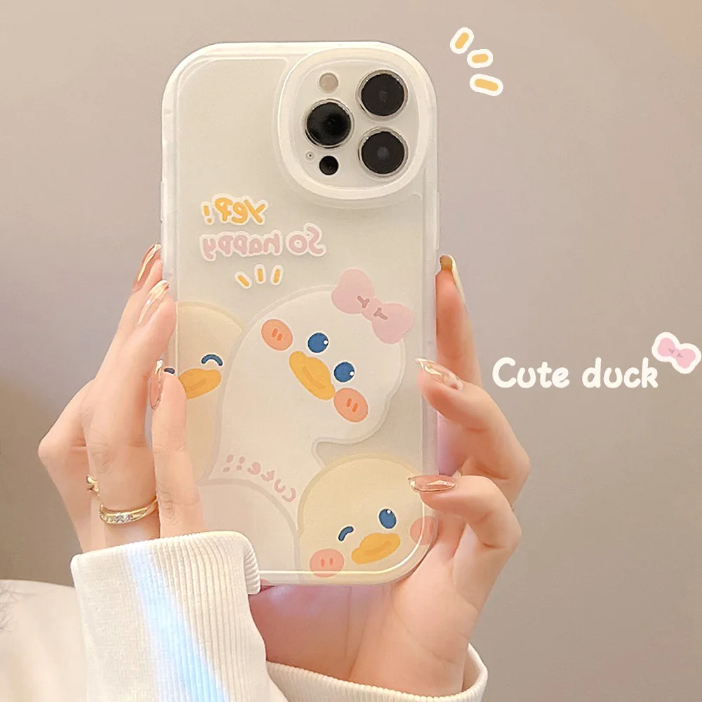 

Colored cartoon white duck Phone Case For iphone14 13 12 11 ProMax X XR XSMAX 7 8Plus SE TPU Transparent Case Cover new products