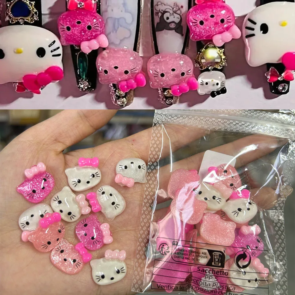 30 шт. 3 цвета украшения для ногтей с головой Hello Kitty Y2K японские полупрозрачные