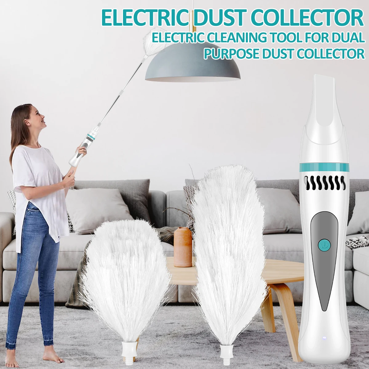 

Microfiber Feather Duster USB Rechargeable 360° Spin Cleaning Duster with Extension Pole Portable Ceiling Fan Duster Detachable