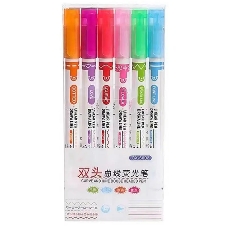 

Highlighter Pen Set 6Pcs Dual Tip Markers With 6 Different Shapes & 6 Colors Fine Lines Highlighter Pen Set Highlighter Pen For