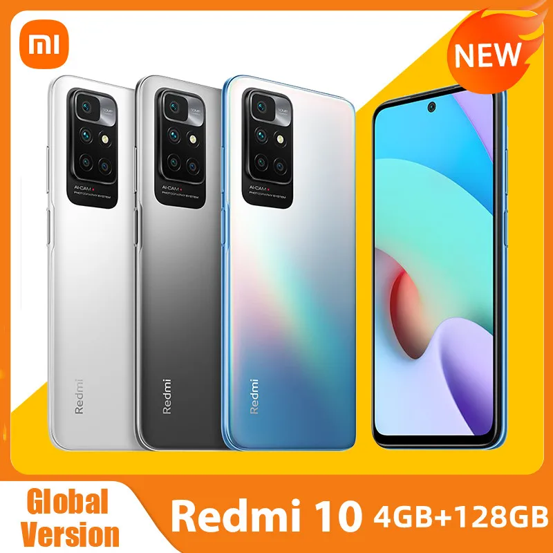 Смартфон Global Version Xiaomi Redmi 10 2022 4GB +128GB с камерой 50 Мп AI Quad, FHD+ дисплеем, процессором Helio G88 Octa Core и аккумулятором на 5000 мАч.