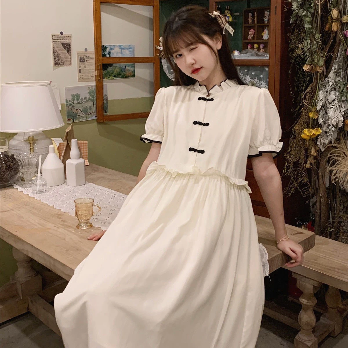 

Lolita Dress y2k kawaii Japanese Preppy Style Girls Vintage Elegant Gothic Midi Dress Summer Short Sleeve Loose Casual Korean