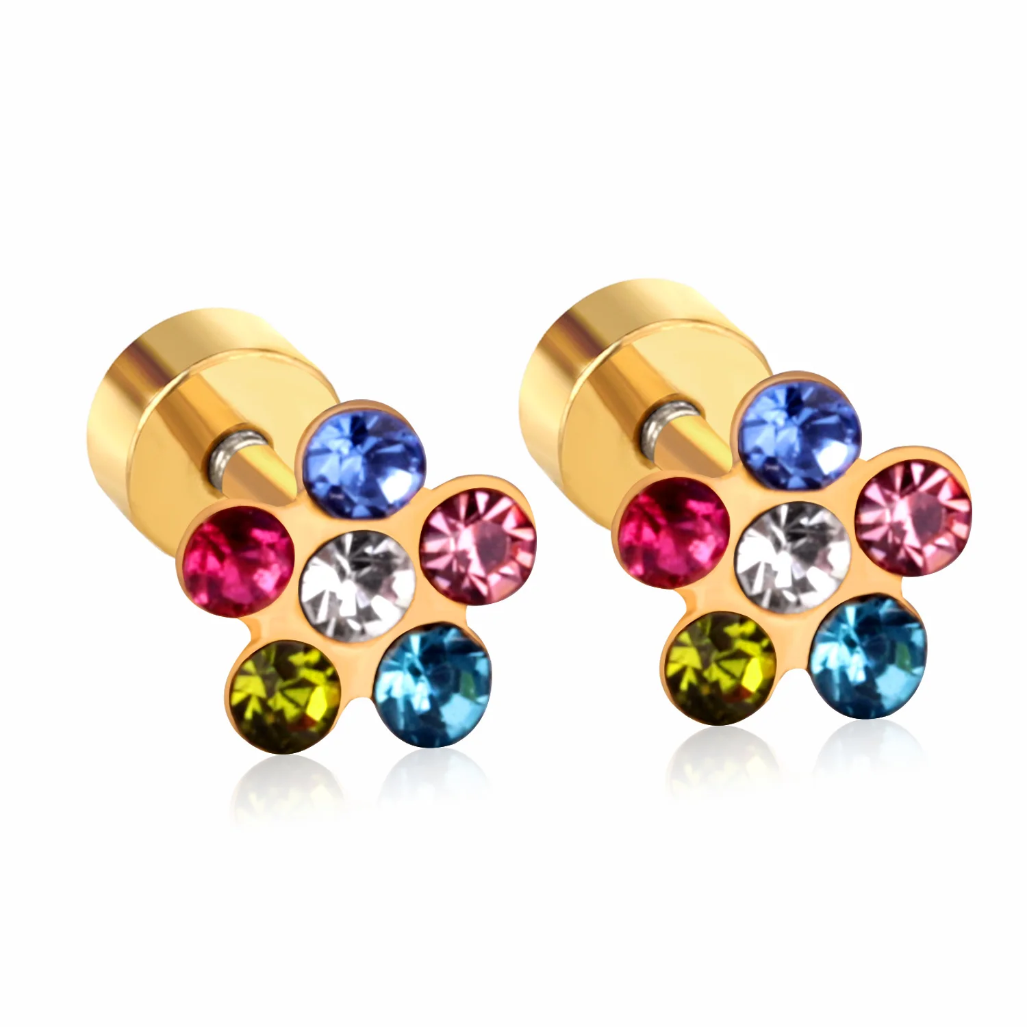

Colorful Cubic Zirconia Flower Stud Earrings For Women Girls Stainless Steel Anti-allergy Trendy Crystal Cute Kids Ear Jewelry