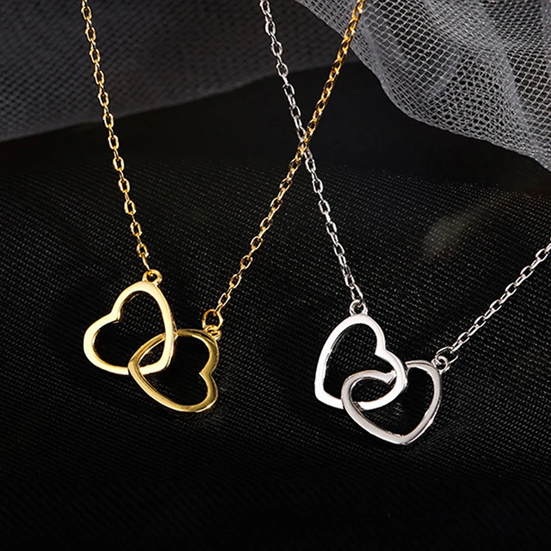 

New Double Heart Choker Necklace For Women Girl Party Clavicle Chain Fashion Necklace Gifts Jewelry 2022