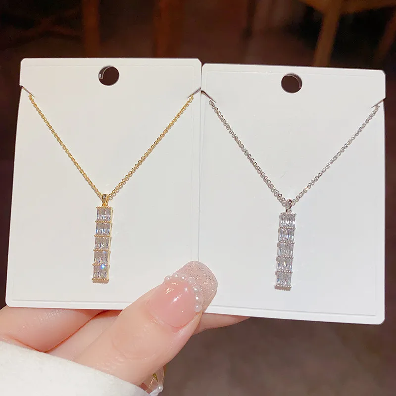 

Luxury Zirconia Long Bar Pendant Necklace For Women 2023 New Delicate Simple Fashion Bamboo Design Jewelry Wholesale