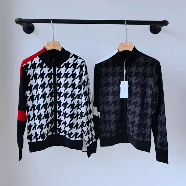 

Корейский V-образный вырез, женская трикотажная куртка, ветрозащитный Теплый стрейчевый костюм, модный вязаный костюм для гольфа