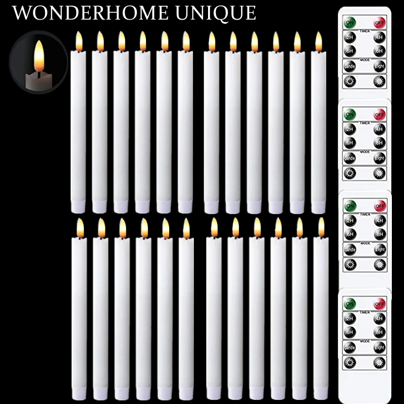 

6-24Pcs Flameless Taper Candles Battery Operated Flickering Candles LED Candlesticks Faux Wax Candle for Christmas Wedding Decor