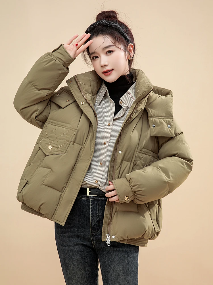 Женский пуховик на утином пуху Yaya свободный короткий теплый 90 зима 2024