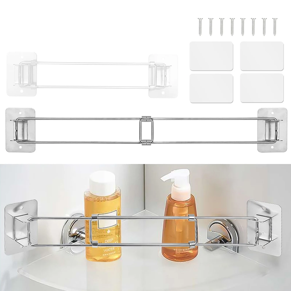 

RV Shower Corner Storage Bar- Adjustable Stainless Steel Rod For Corner Shelves Toiletry Fixing Rod RV Accessories