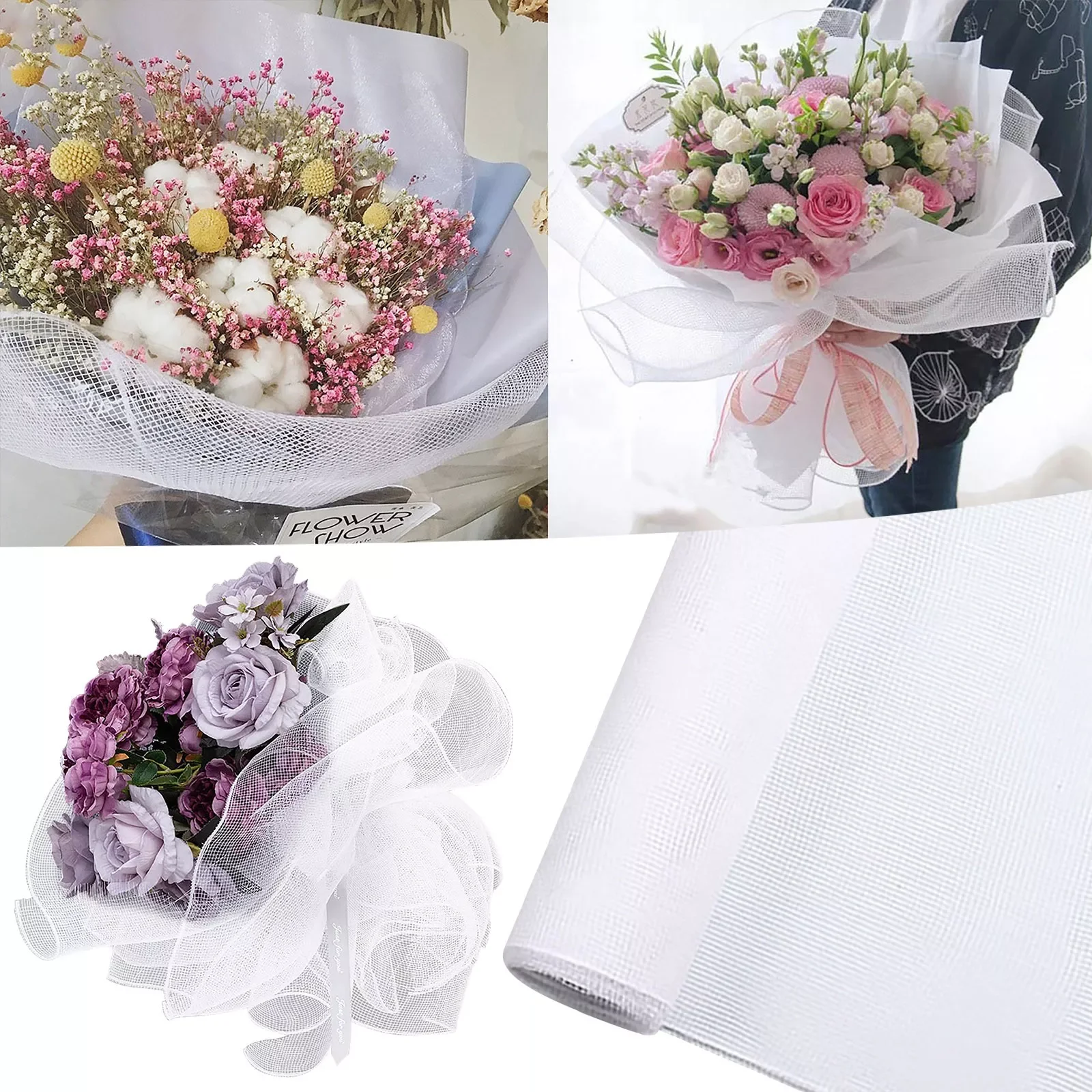 

Bouquet Packing Net Color Mesh Ribbon With Metallic Foil Wreath Swags Bow Wrapping Paper Valentines Day Wedding Flower Supplies