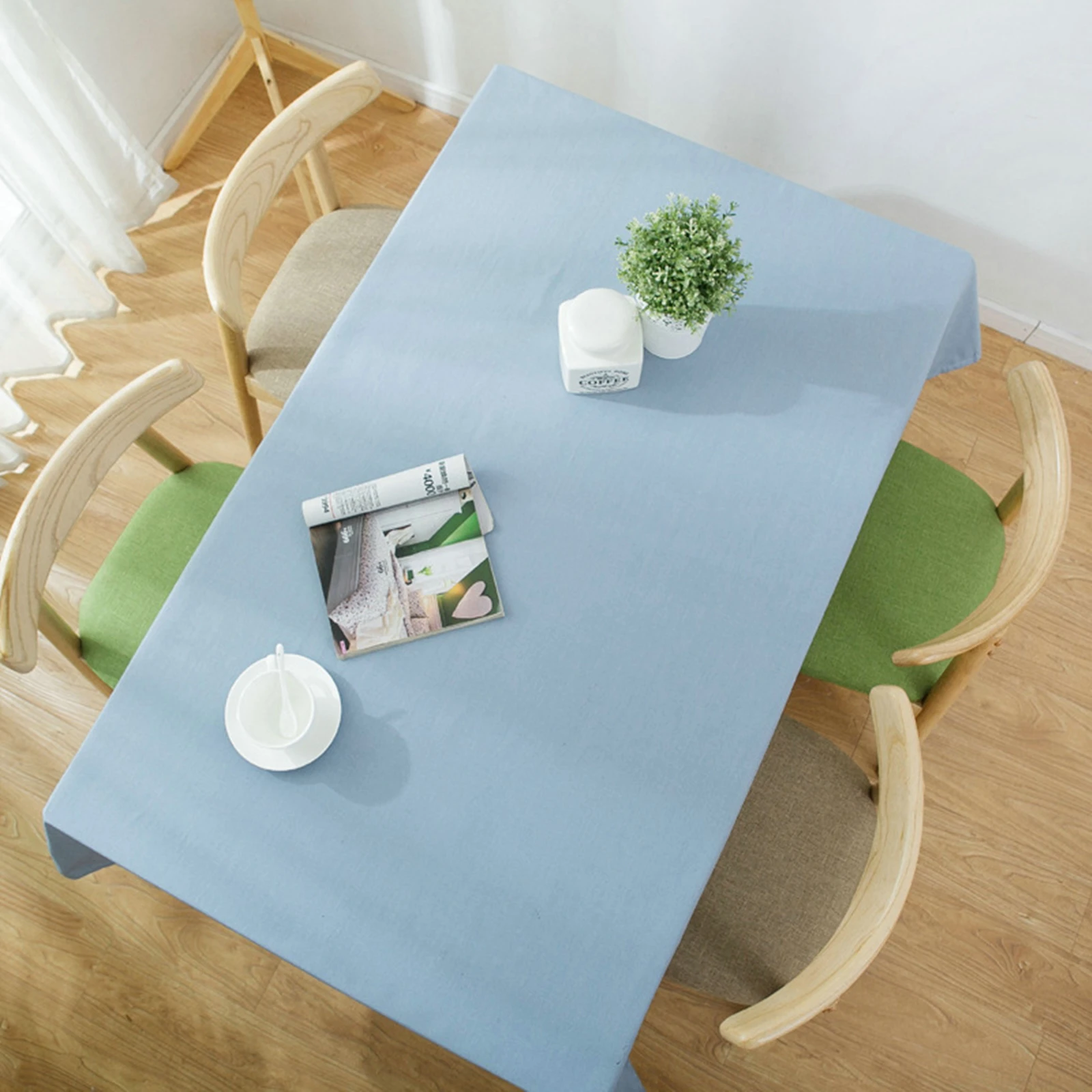 

Скатерти хлопковые, простые современные водонепроницаемые однотонные скатерти светло-голубого цвета для обеденного стола, журнального ст...