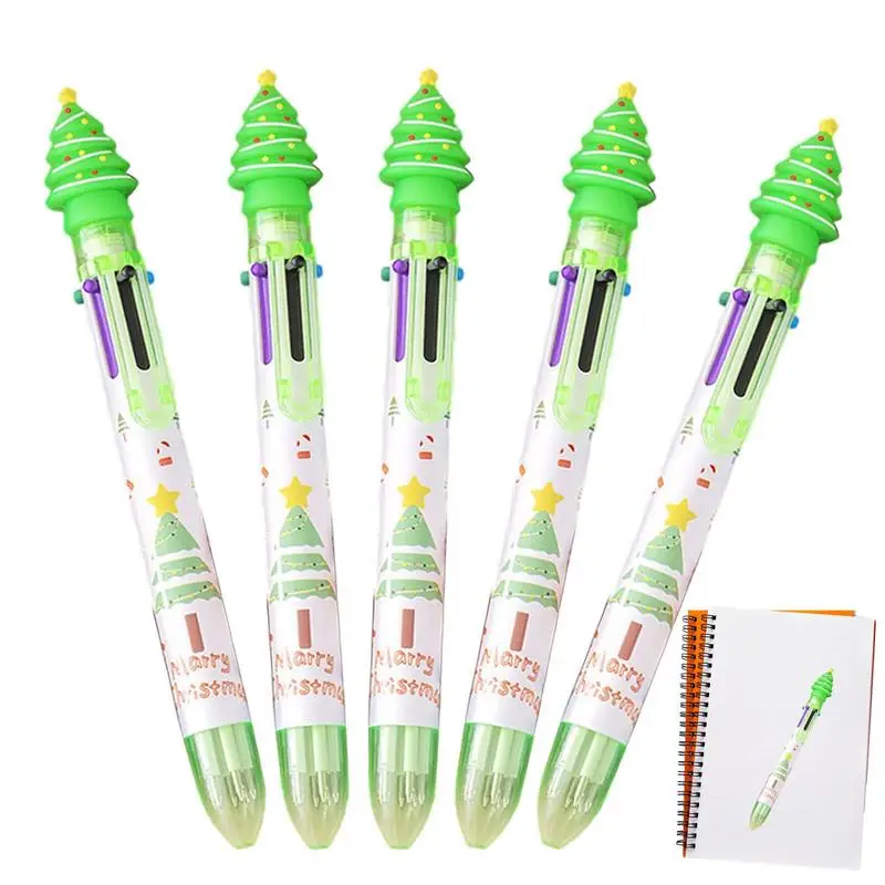 Многоцветные ручки в наборе из 5 штук "Рождественские ретракторные шариковые ручки" - набор для вечеринок для детей на Новый год и дни рождения.