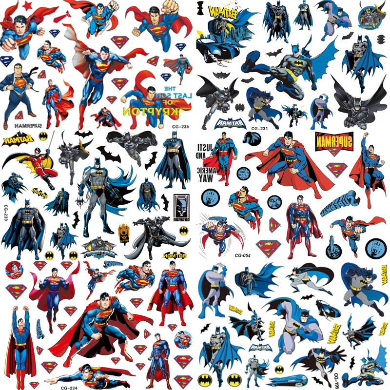 Цельные наклейки с татуировками Супермена Бэтмена милые Диснея школьный