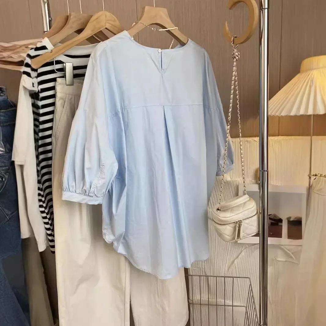 Простая рубашка со средним рукавом для поездок на работу женская корейская