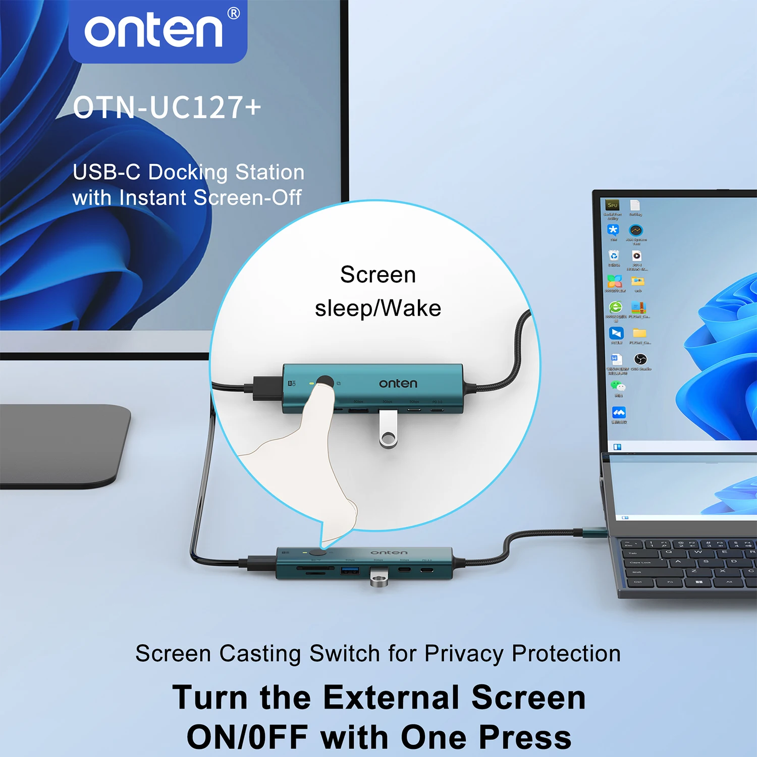 Фото Оригинальный 7 в 1 USB-C HDTV-концентратор Экран включения/выключения 5 Гбит/с USB-A/C Быстрая скорость синхронизации данных PD 100 Вт SD/TF 3.0 Устройство чтения карт памяти для Macbook №2
