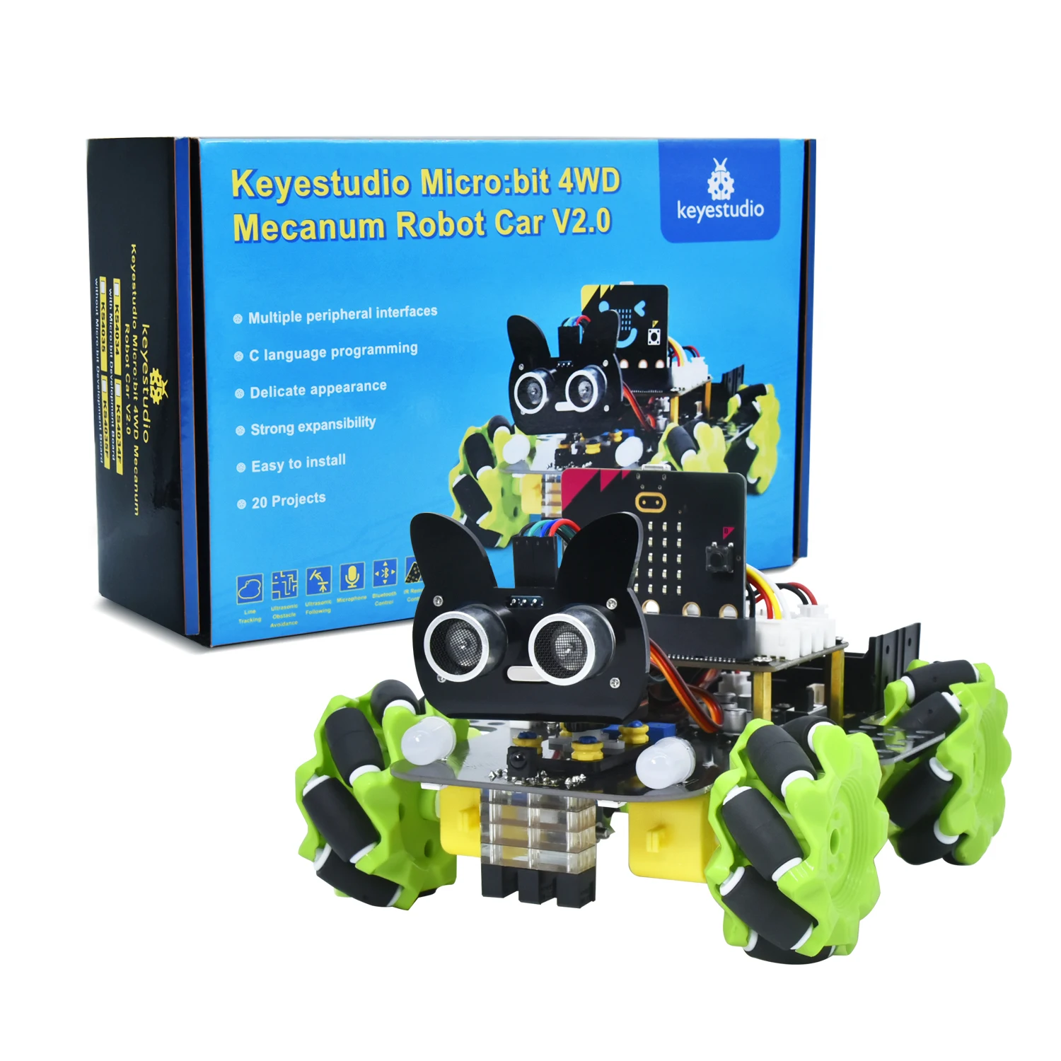 Keyestudio Microbit V2.0 4WD Mecanum Robot Car With Python Language Programming System For Smart DIY Car Dedicated To Micro:bit